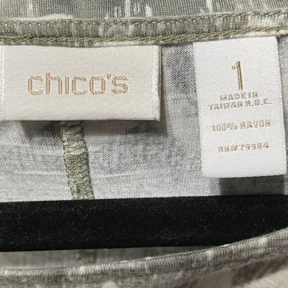 Chicos Womens Size 1 Chevron Print Top In Green & White - Picture 5 of 8